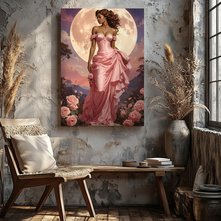 Moonlit Rose Goddess Canvas – Romantic Mythology and Floral Fantasy Art - Gifitto
