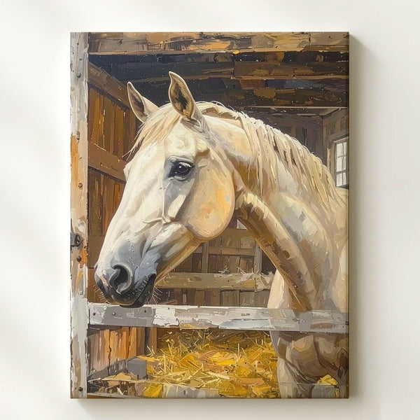 Rustic Horse Stable Canvas – Tranquil Pastoral Wall Art - Gifitto