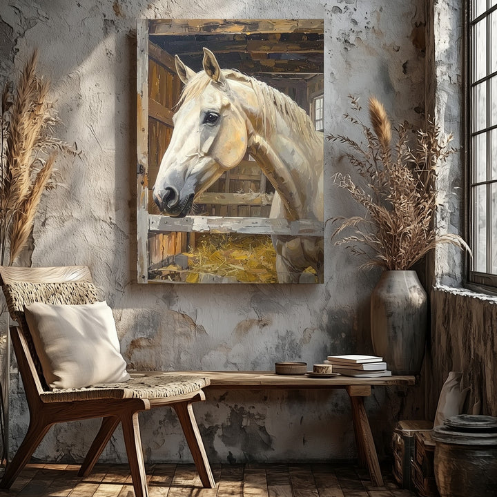 Rustic Horse Stable Canvas – Tranquil Pastoral Wall Art - Gifitto