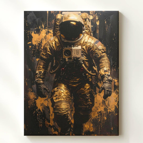 Golden Astronaut Canvas – Futuristic Space Exploration Art - Gifitto