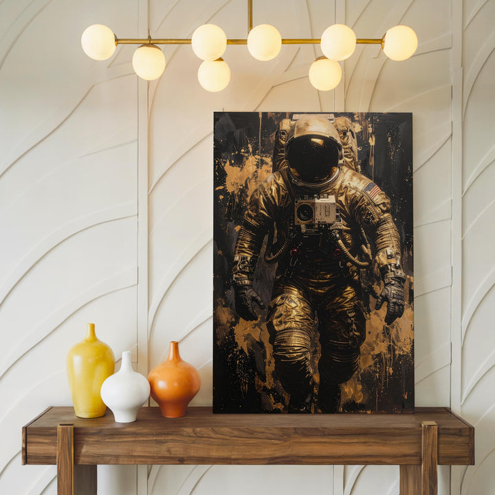 Golden Astronaut Canvas – Futuristic Space Exploration Art - Gifitto