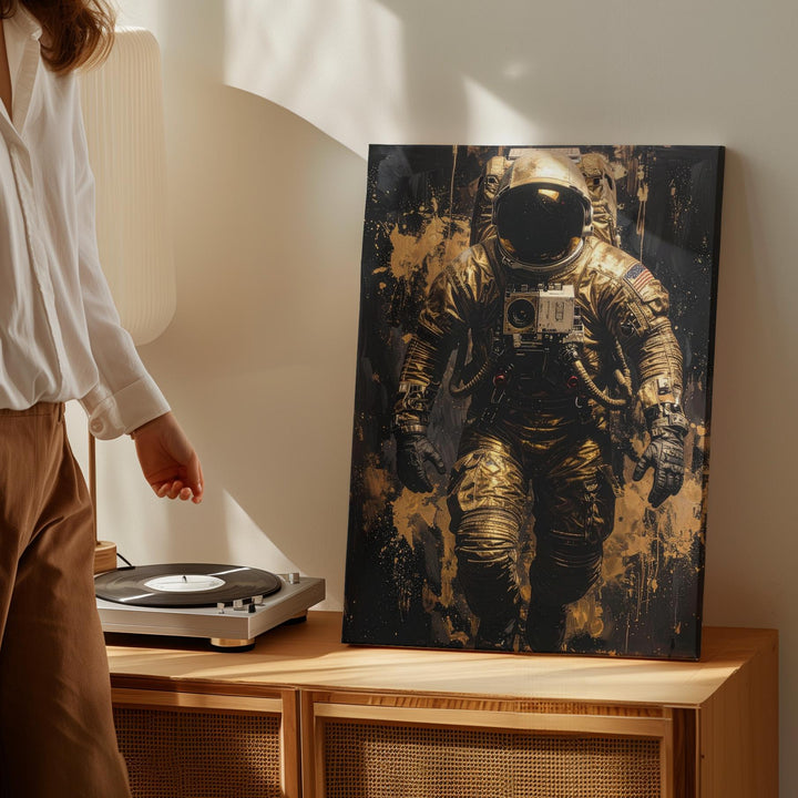 Golden Astronaut Canvas – Futuristic Space Exploration Art - Gifitto