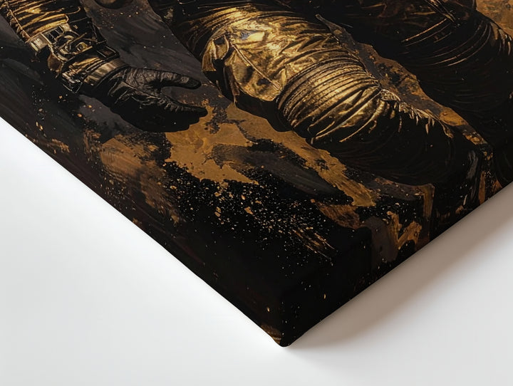 Golden Astronaut Canvas – Futuristic Space Exploration Art - Gifitto