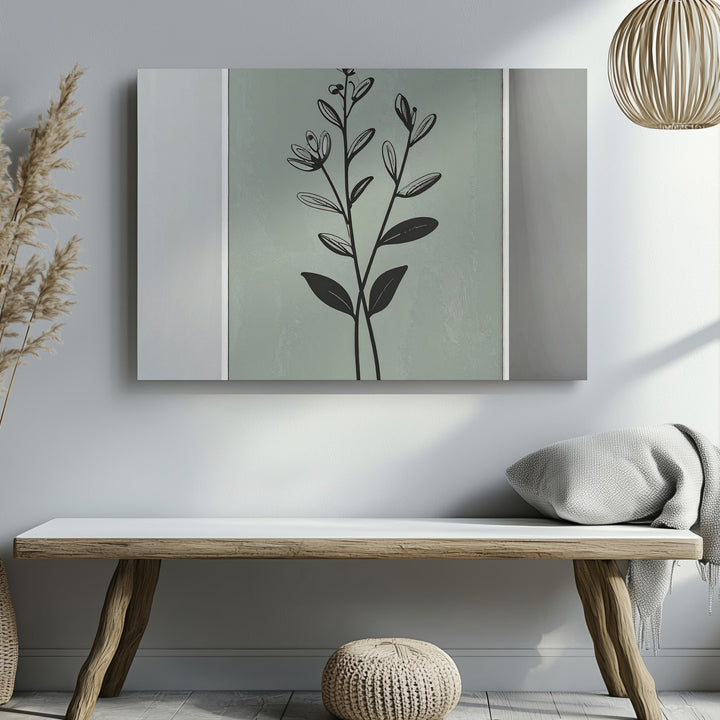 Minimalist Plant Silhouette Canvas – Symmetrical Green Botanical Wall Art - Gifitto