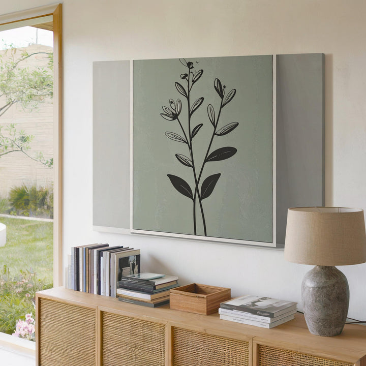 Minimalist Plant Silhouette Canvas – Symmetrical Green Botanical Wall Art - Gifitto