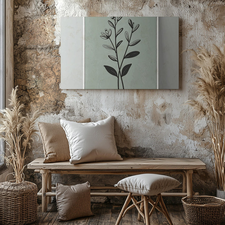 Minimalist Plant Silhouette Canvas – Symmetrical Green Botanical Wall Art - Gifitto