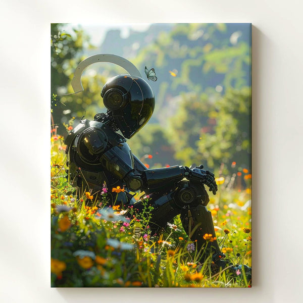 Robot in Bloom Canvas – Harmony of Technology and Nature Art - Gifitto