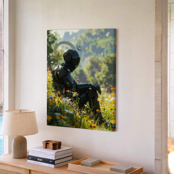 Robot in Bloom Canvas – Harmony of Technology and Nature Art - Gifitto