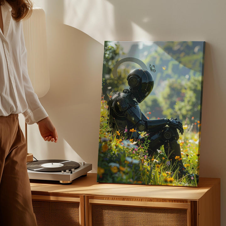 Robot in Bloom Canvas – Harmony of Technology and Nature Art - Gifitto