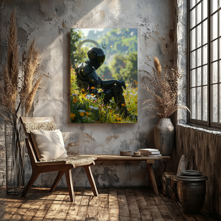 Robot in Bloom Canvas – Harmony of Technology and Nature Art - Gifitto