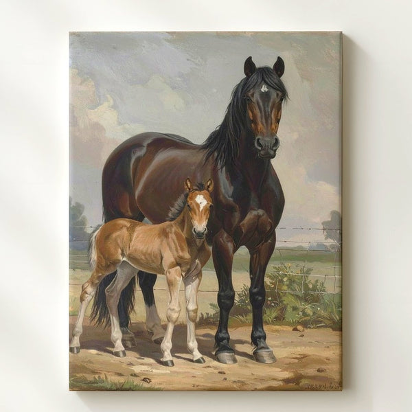 Mother and Foal Canvas – Heartwarming Horse Family Wall Art - Gifitto