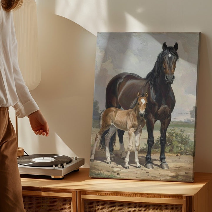 Mother and Foal Canvas – Heartwarming Horse Family Wall Art - Gifitto