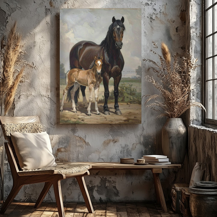 Mother and Foal Canvas – Heartwarming Horse Family Wall Art - Gifitto