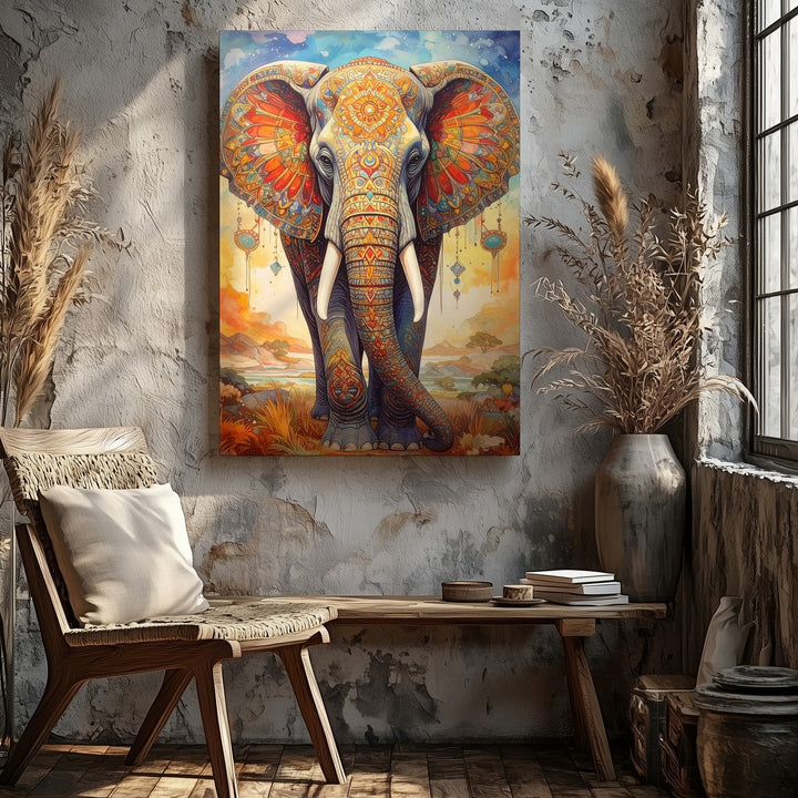 Mystical Mandala Elephant Canvas – Spiritual Digital Art with Sacred Patterns - Gifitto