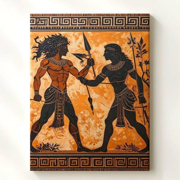 Mythic Warriors Canvas – Ancient Greek Black-Figure Combat Art - Gifitto