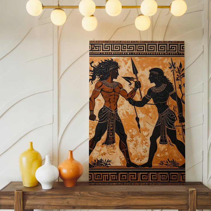 Mythic Warriors Canvas – Ancient Greek Black-Figure Combat Art - Gifitto