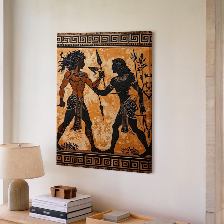 Mythic Warriors Canvas – Ancient Greek Black-Figure Combat Art - Gifitto