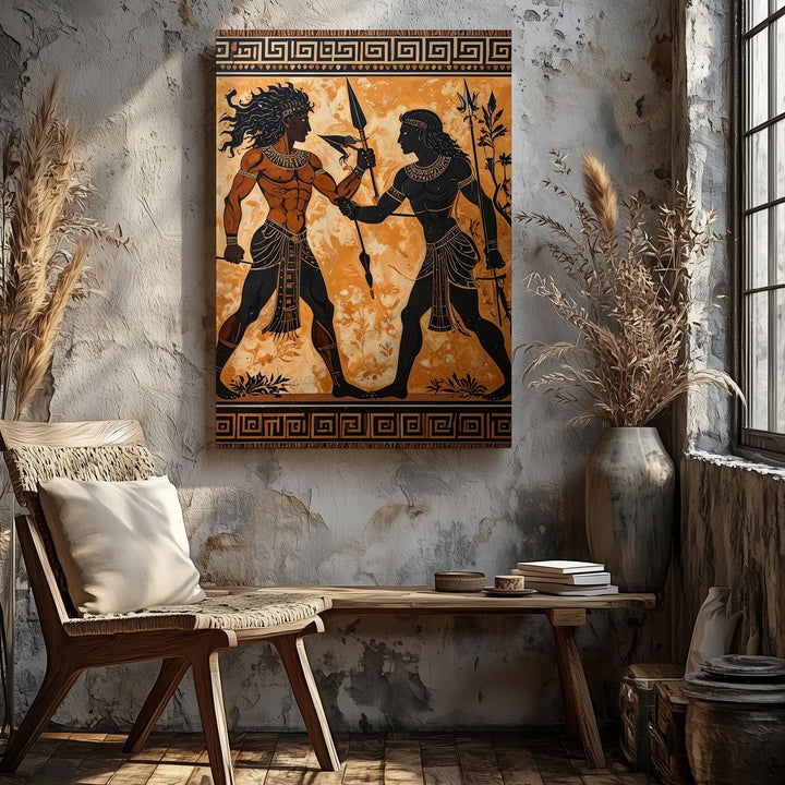 Mythic Warriors Canvas – Ancient Greek Black-Figure Combat Art - Gifitto
