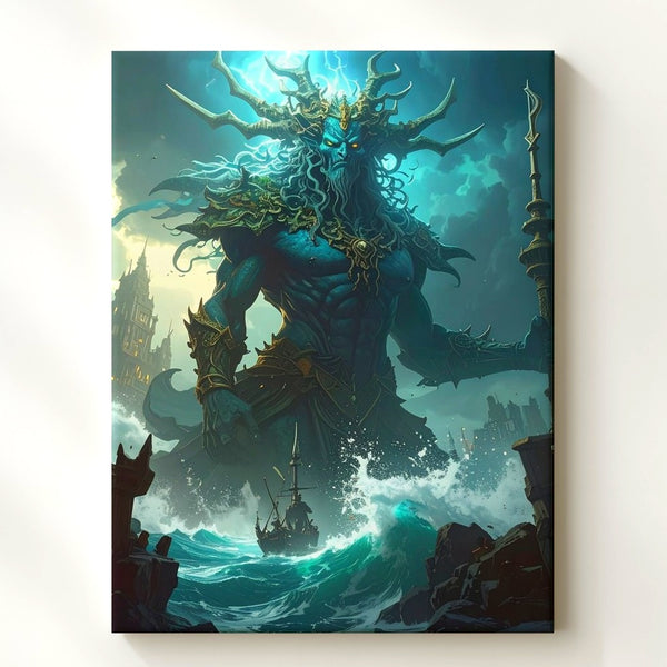Titan of the Deep Canvas – Dark Fantasy Sea God Wall Art - Gifitto