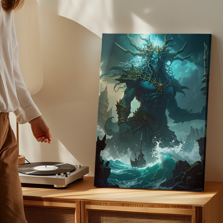 Titan of the Deep Canvas – Dark Fantasy Sea God Wall Art - Gifitto