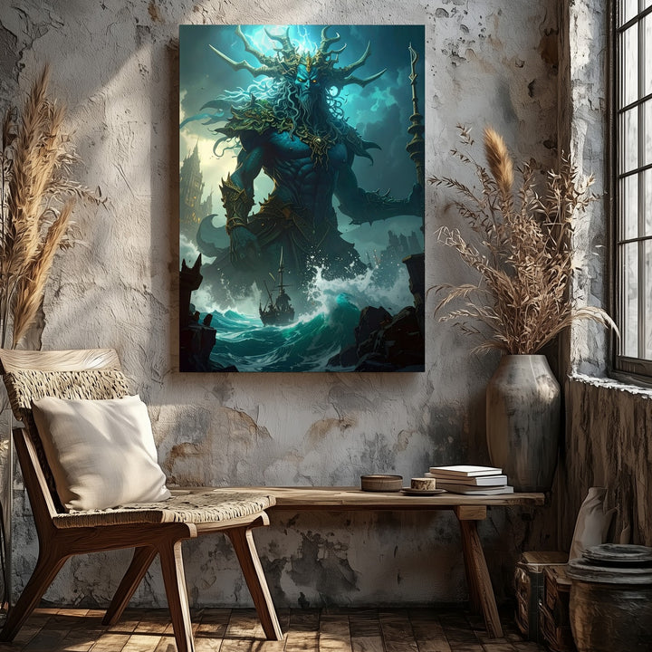 Titan of the Deep Canvas – Dark Fantasy Sea God Wall Art - Gifitto