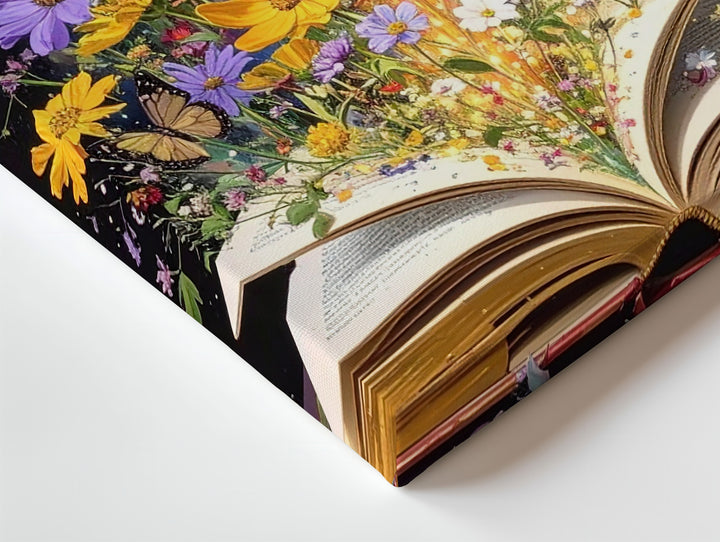 Magical Book of Flowers Canvas – Fantasy Art with Butterflies and Glowing Sparkles - Gifitto