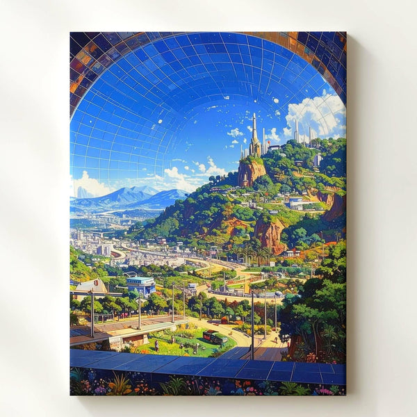 Utopian Dome City Canvas – Futuristic Urban Nature Art - Gifitto