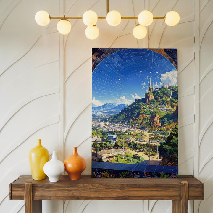 Utopian Dome City Canvas – Futuristic Urban Nature Art - Gifitto