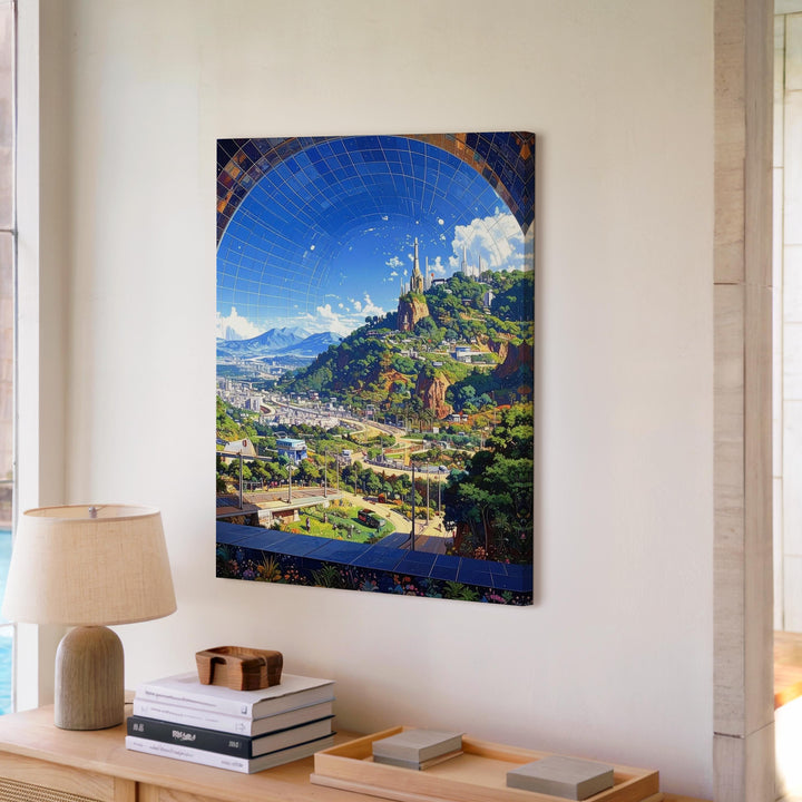 Utopian Dome City Canvas – Futuristic Urban Nature Art - Gifitto