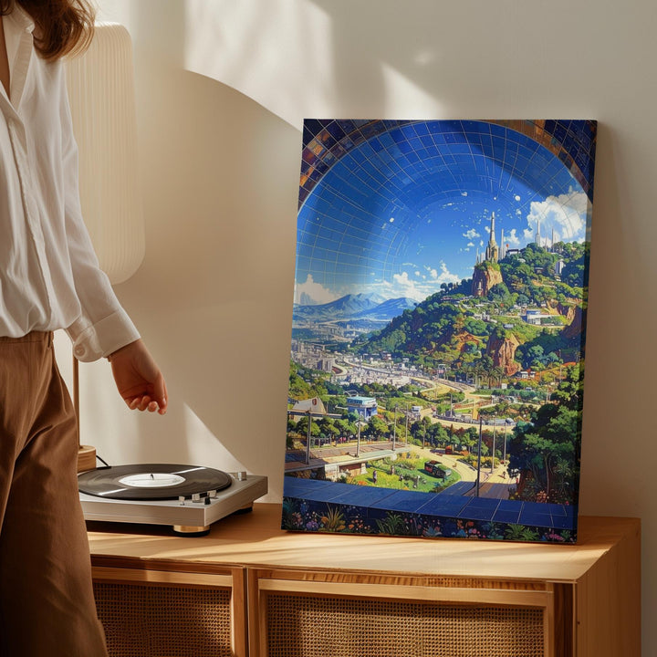 Utopian Dome City Canvas – Futuristic Urban Nature Art - Gifitto
