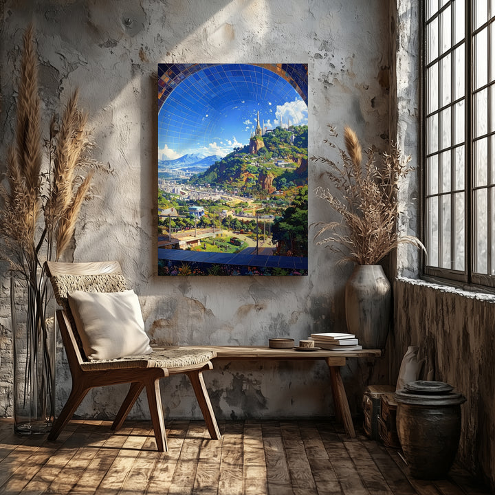 Utopian Dome City Canvas – Futuristic Urban Nature Art - Gifitto