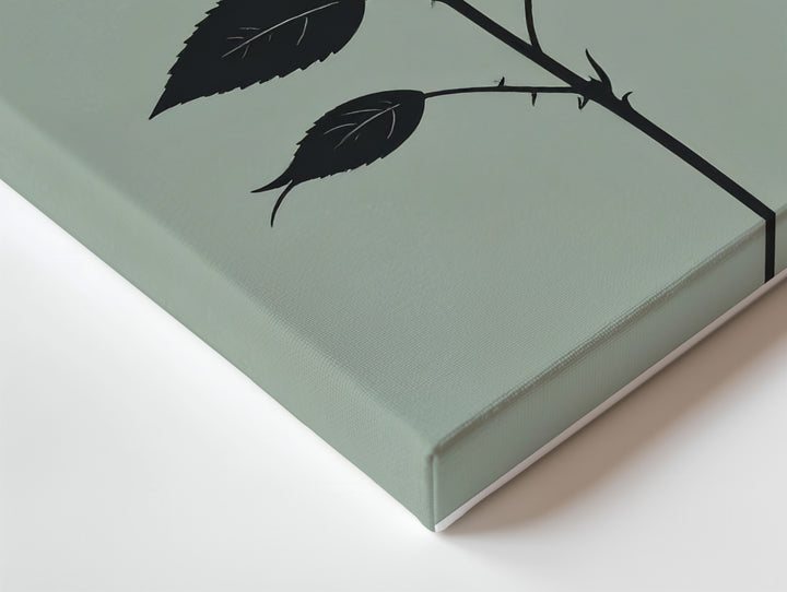 Monochrome Rose Canvas – Elegant Black Silhouette on Olive Green Background - Gifitto