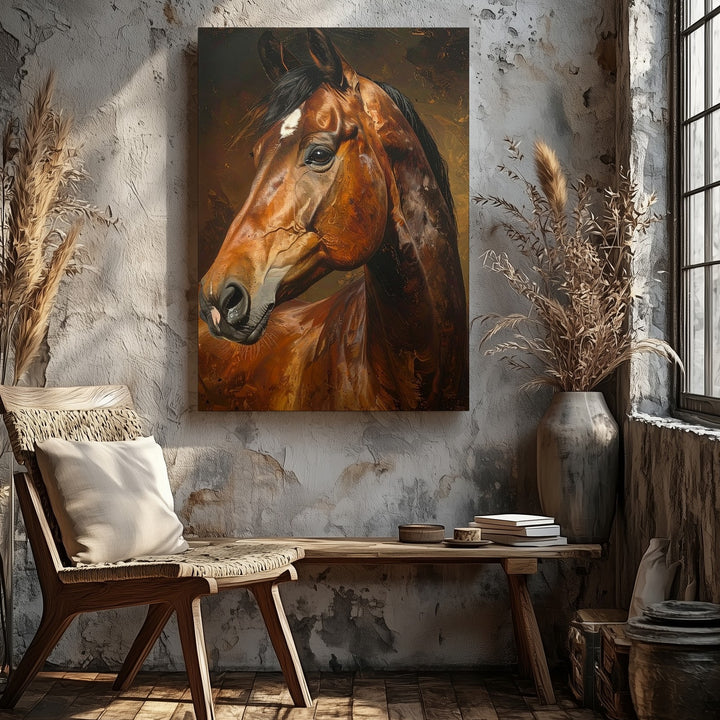 Fiery Spirit Horse Canvas – Bold Chestnut Stallion Wall Art - Gifitto