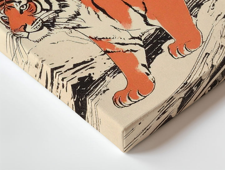 Modern Tiger Print Canvas – Stylized Red-Orange Stripes with Japanese Woodblock Flair - Gifitto