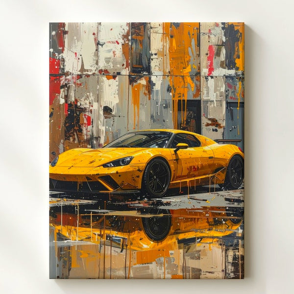 Yellow Lamborghini Huracán Canvas – Grungy Urban Expressionist Car Art - Gifitto