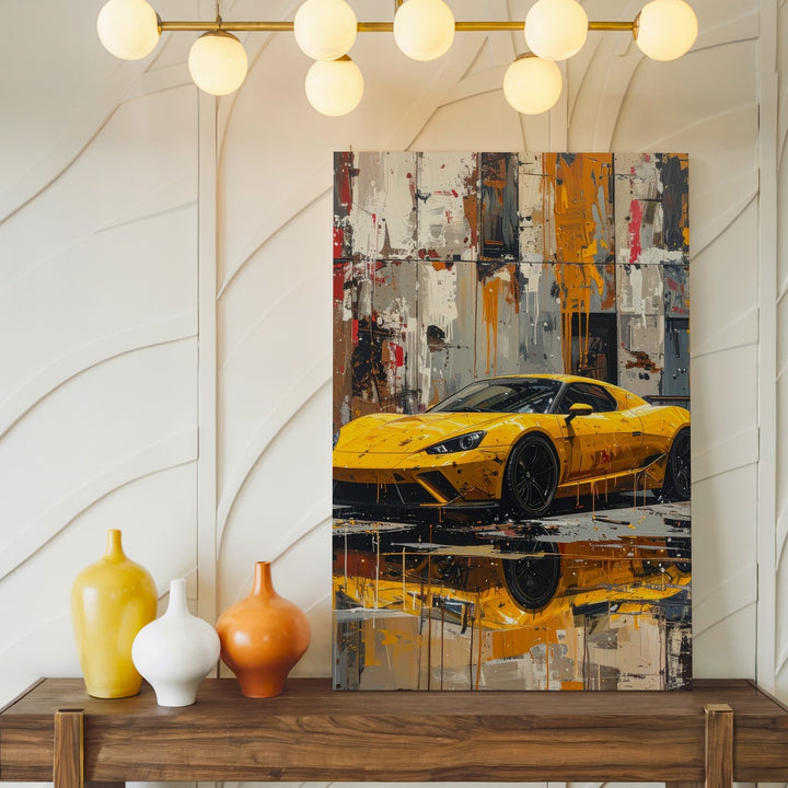Yellow Lamborghini Huracán Canvas – Grungy Urban Expressionist Car Art - Gifitto