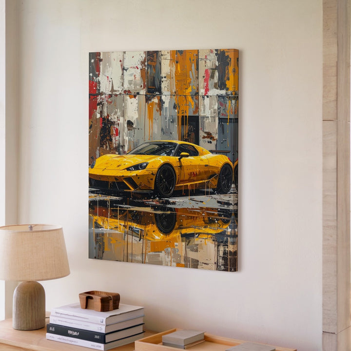 Yellow Lamborghini Huracán Canvas – Grungy Urban Expressionist Car Art - Gifitto