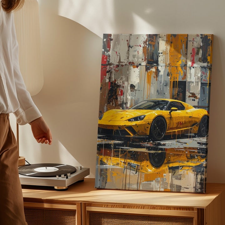 Yellow Lamborghini Huracán Canvas – Grungy Urban Expressionist Car Art - Gifitto