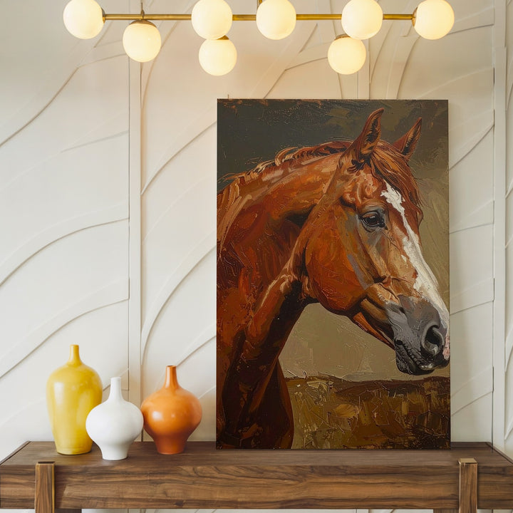 Serene Blaze Horse Canvas – Introspective Equine Portrait Wall Art - Gifitto