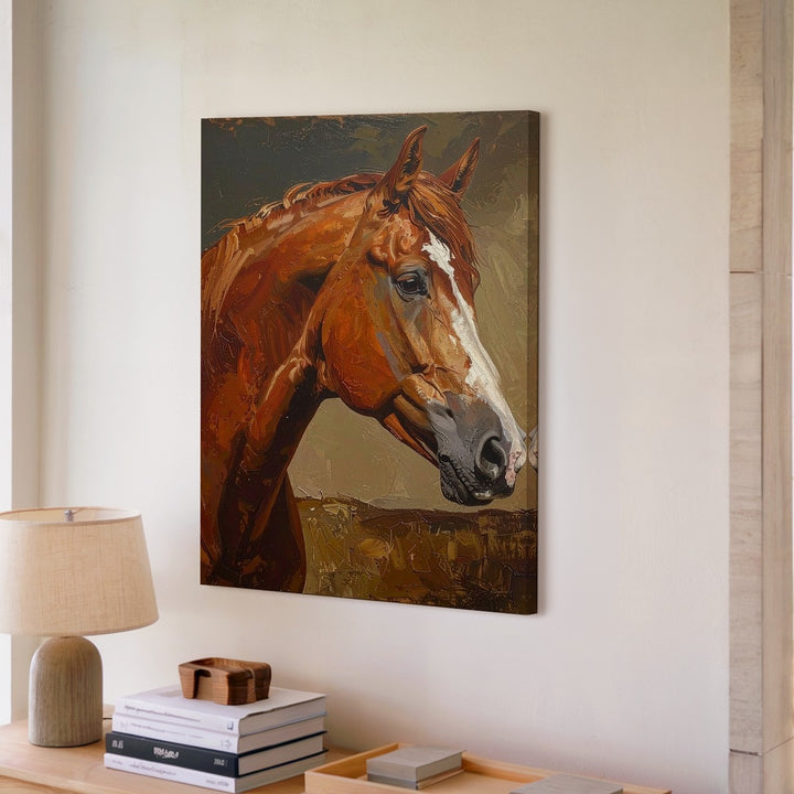Serene Blaze Horse Canvas – Introspective Equine Portrait Wall Art - Gifitto
