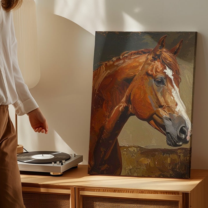 Serene Blaze Horse Canvas – Introspective Equine Portrait Wall Art - Gifitto