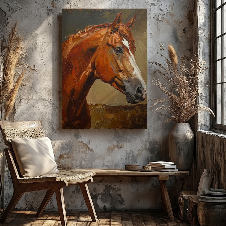 Serene Blaze Horse Canvas – Introspective Equine Portrait Wall Art - Gifitto