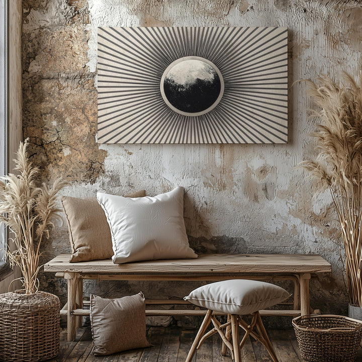 Abstract Sunburst Canvas – Geometric Solar Eclipse Wall Art - Gifitto