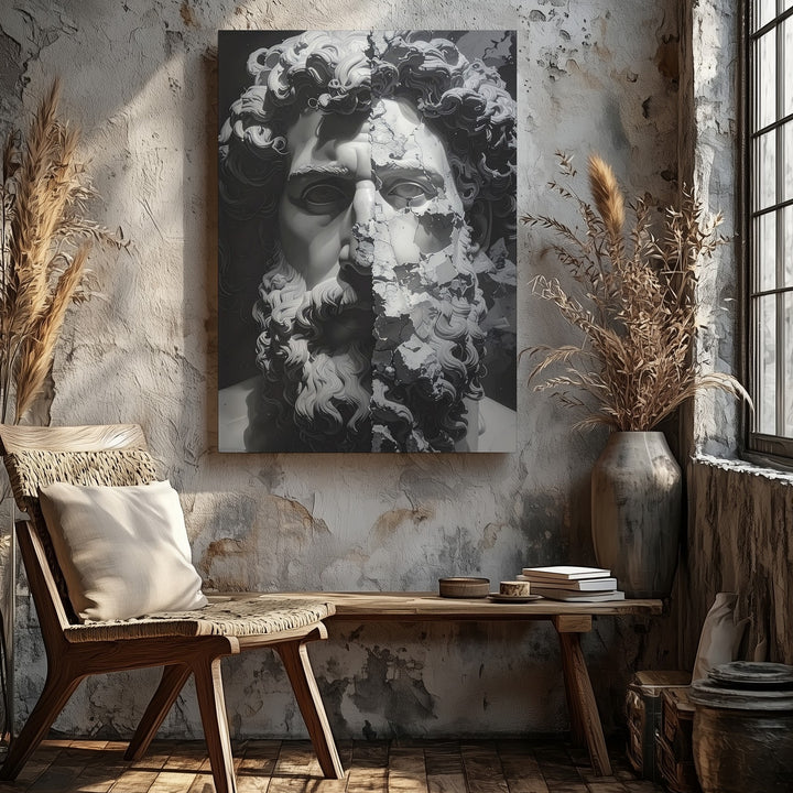 Duality Marble Sculpture Canvas – Classical Beauty Meets Modern Decay - Gifitto