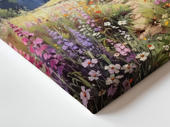 Sunlit Meadow Canvas – Peaceful Landscape with Wildflowers and Pine Trees - Gifitto