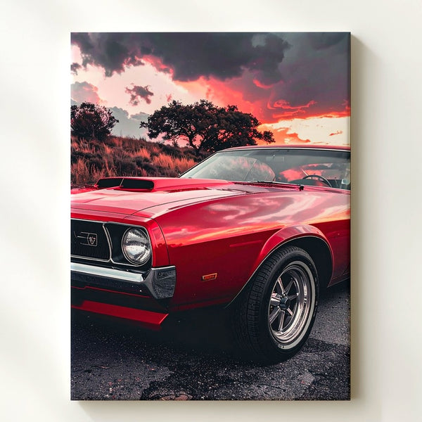 Red Ford Mustang Storm Canvas – Dramatic Sunset Muscle Car Wall Art - Gifitto