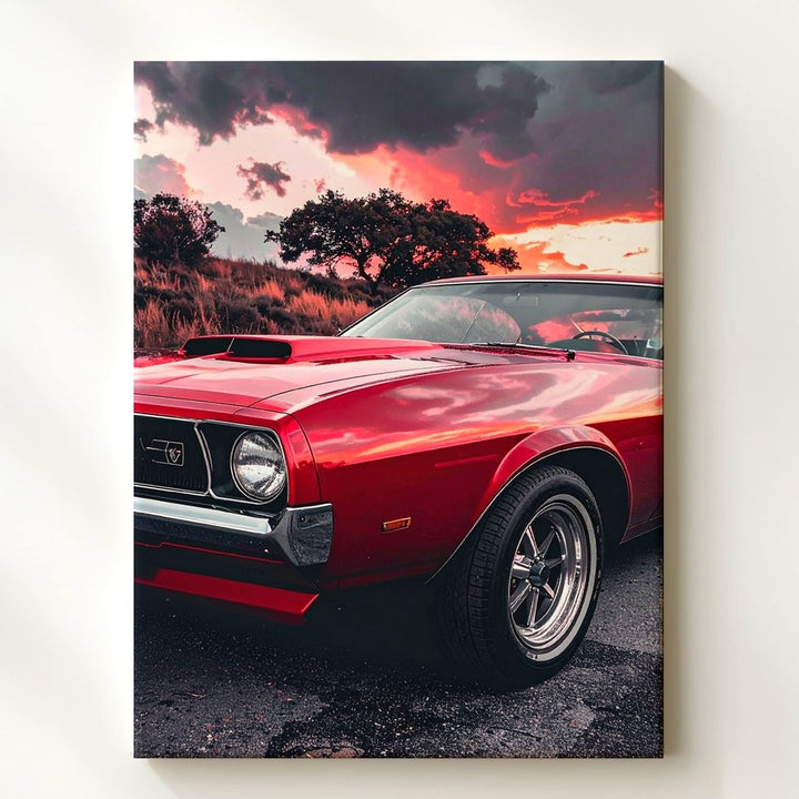Red Ford Mustang Storm Canvas – Dramatic Sunset Muscle Car Wall Art - Gifitto