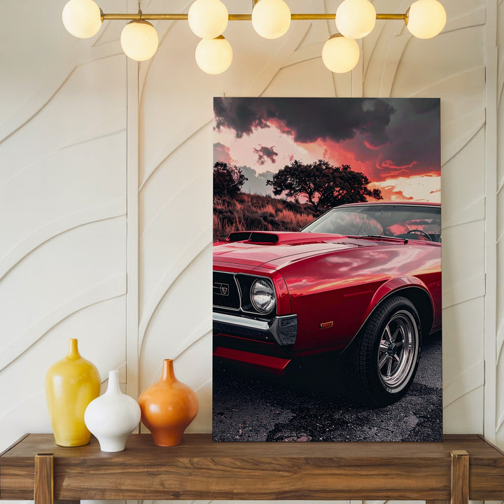 Red Ford Mustang Storm Canvas – Dramatic Sunset Muscle Car Wall Art - Gifitto