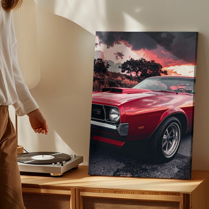 Red Ford Mustang Storm Canvas – Dramatic Sunset Muscle Car Wall Art - Gifitto