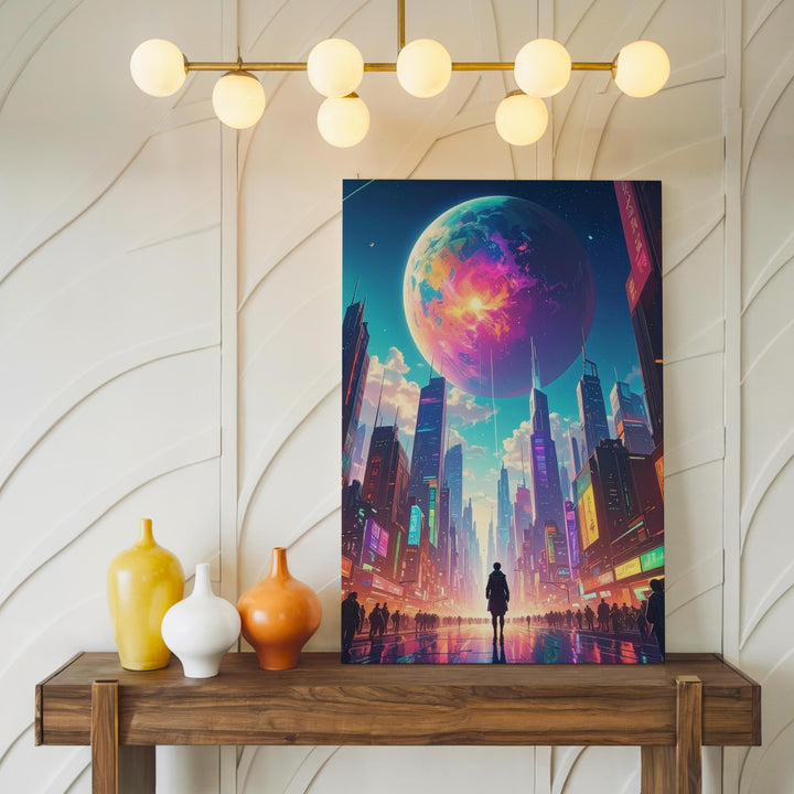 Neon Future City Canvas – Vibrant Futuristic Urban Landscape Art - Gifitto